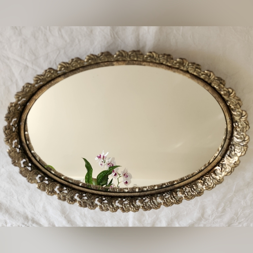 Vintage Silver Mirror Vanity Tray